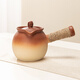 Xiangye's large dry-burning pot pot with lid and stove-cooking teapot can be used for roasting tea and making milk tea over an open fire. Ceramic set. Rough pottery heart-shaped striped side-handled pot.