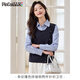 PinCai long-sleeved shirt women's striped contrast stitching sweater temperament retro fake two-piece long-sleeved shirt P51S019