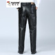 Woodpecker winter leather pants for middle-aged and elderly men with fur integrated velvet and thickened waterproof and oil-proof motorcycle knee pads leather pants black 2XL (130-145Jin Jin is equal to 0.5kg)