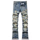 Fadenjue Emil Slim Fit Men's Jeans Lettre de broderie déchirée Patch Patch Slim Fit [de haute qualité] M724 M 95-105Jin [Jin est égal à 0,5 kg]