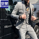 ROMON suit men's three-piece Korean style slim-fitting business professional interview formal striped suit groom's wedding dress dark gray one-piece suit M