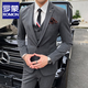 ROMON Spring and Autumn High-end Groom's Suit Suit Men's Gentleman's Business Work Professional Formal British Slim Suit Men's Brown Gray Jacket + Pants XL