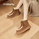 妙丽雪地靴女厚底加绒系带保暖防寒百搭短筒棉靴2025冬季新款 棕色 37 (235mm) 标准码