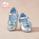 Fuluo Mi Girls' Leather Shoes Spring and Autumn Soft Sole Breathable Crystal Princess Shoes Children's Fashionable Campus Performance Shoes Silver 30