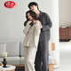 LangSha couple's pajamas for one man and one woman, autumn type A baby cotton casual soft 100% woven cotton home wear, spring style 6130+5130 M female + 2XL male