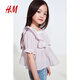 H&M children's clothing children's girls' shirt spring square collar short-sleeved casual skirt hem top 1271988 lilac 130 130/64