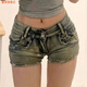 Zhizhou's new slimming and tall hot girl summer low-waisted butt-raising denim super shorts for women slim and versatile American high street wide legs nostalgic blue shorts S