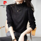 Pierre Cardin Lace Top Women's Slim Fit Half-Turtle Collar Long-Sleeved Hollow Inner Western-style Bottoming Shirt 2025 Spring and Autumn New Niche Black Lined 3XL
