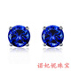 Pop sapphire earrings 925 sterling silver plated with 18K gold inlaid with Tanzanite sapphire round earrings that are versatile in Japan and Korea