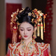 Shilian Bridal Headdress Gold Red Flower Handmade Dragonfly Phoenix Tassel Hairpin Chinese Ancient Costume Xiuhe Wedding Hair Accessory Headwear Set G0168