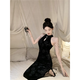 Yujiyu black skirt small evening dress banquet dress slim fishtail cheongsam dress black S recommended 80-93Jin Jin equals 0.5 kg