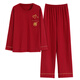 猫人蛇年睡衣女士春秋季纯棉长袖100%全棉家居服冬红色本命年V领套装 9227 XL ( 建议体重110-140斤）