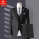 Pierre Cardin light luxury high-end suit men's three-piece Korean style slim business casual suit groom's wedding dress dark gray top + trousers free shirt and tie M