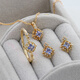 Pop Japanese nojess winter new natural tanzanite rhombus hollow ring necklace earrings 925 silver gold-plated ring US No. 5