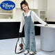 Disney (Disney) Girls Overalls Set 2025 New Children's Denim Overalls Korean Style Western Style Girls Overalls Two-piece Set Dachshund Denim Overalls Single Piece 160 cm