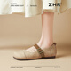 ZHR single shoes for women retro round toe flat bottom Birkenstock Mary Jane women's shoes versatile soft leather shoes for women JF152 apricot 37