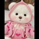 Internet celebrity bear cross-dressing doll with movable joints, cute and super cute plush toy as a gift for girls and children, pink pig hat, sweatshirt and overalls, white bear, 30cm gift bag, warm lamp, and blush gift