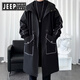 JEEP SPIRIT Jeep Windbreaker Men's Spring and Autumn Mid-Length Over-the-Knee Loose Hooded and Velvet Jacket Large Size Trendy Brand Winter Thickening 174-Dark Gray Cotton 3XL 210-230Jin Jin is equal to 0.5 kg
