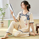 猫人夏季女士新中式短袖睡衣薄款长裤可外穿家居服 LZY9906 M (建议75-95斤)