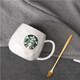 Starbucks (Starbucks) cup limited edition simple European water cup mug household ceramic cup small gift Starbucks style coffee cup breakfast p style (cup + spoon + bamboo lid) 450ml