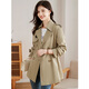 Shangjing windbreaker women's small waist slimming British double-breasted commuter style jacket Khaki M