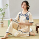 猫人夏季女士新中式短袖睡衣薄款长裤可外穿家居服 LZY9906 M (建议75-95斤)