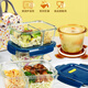 Japan's MUJIU glass lunch box for office workers, insulated, microwaveable, student-friendly bowl with rice divider, amber round soup bowl + heightened three compartments, 1050ml single piece