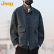 Jeep (JEEP) jacket men's autumn and winter jacket men's stand collar loose casual clothes men's trendy top gray XL