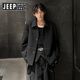 JEEP SPIRIT Jeep Boys Shoulder Pad Blazer Autumn and Winter Old Money Style Jacket Short Handsome Casual Suit Black XL