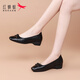 Red Dragonfly single shoes women's shallow mouth women's shoes wedge heel commuting slip-on shoes women's heightening and slimming leather shoes WTB152311 black 37