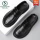 Woodpecker laceless brown men's shoes spring 2025 new large-head business casual leather shoes full-color wide-head loafers GX9923 black 38