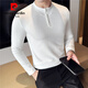 Pierre Cardin Henley collar long-sleeved T-shirt men's spring and autumn thickened slim tight bottoming shirt American retro Henley shirt with trendy black XL