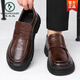 Woodpecker laceless brown men's shoes spring 2025 new large-head business casual leather shoes full-color wide-head loafers GX9923 black 38