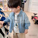 SKONWAT boys' denim shirt spring and autumn new children's long-sleeved casual jacket student shirt cardigan outer top blue cloth 130 size recommended height around 120cm