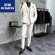 ROMON double-breasted suit men's suit wedding dress slim fit groom's suit men's Korean version trendy British style handsome off-white suit + pants + vest tie 3XL