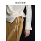 Naivee (naivee) mall same style 25 spring new Chinese style acetate jacquard V-neck tie waist shirt top women's inner layering shirt beige L