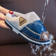 SKONWAT children's cotton slippers parent-child male and female baby large, medium and small PU waterproof parent-child indoor home warm soft bottom non-slip 350 blue 26-27 size inner length 16cm 2-4 years old
