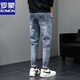 罗蒙牛仔裤男夏季薄款弹力百搭青年修身小脚休闲韩版春秋新塘长裤 蓝灰844 28