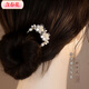New Chinese-style pearl tassel hairpin with spring flowers for women, stylish and temperamental U-shaped hairpin, Chinese style hairpin, Hanfu hair accessory, white cherry blossom U-shaped hairpin