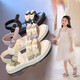 Girls Sandals 2025 New Spring and Autumn Children's Student Pearl Casual Girls Summer Soft Soled Sandals Black 34 Inner Length 21cm