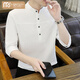 Modal three-quarter sleeve stand collar short-sleeved T-shirt men's summer henley collar half-sleeved polo shirt pure cotton three-quarter sleeve top 1899 white XL 120-140Jin Jin equals 0.5 kg