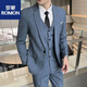 ROMON suit men's three-piece formal suit professional small suit tailoring groom groomsman wedding casual large size dress lake blue suit + pants tie S