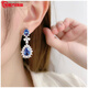 Guanpu Pavilion Fat Donglai's same style tanzanite earrings, tanzanite sapphire 925 silver earrings, high carbon diamond style, trendy and exaggerated tanzanite blue earrings, total size is about 31*6mm