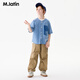 M.Latin M.Latin Children's Clothing Children's Shirt 25 Summer Clothes New Men's and Big Children's Resort Style Printed Short-Sleeved Shirt Denim Light Blue 120