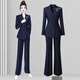 Weishipin New Chinese Style National Style Suit Suit Women's Business Wear Women's Suit Jewelry Hotel Tea Art Customer Service Sales Work Clothes Navy Blue Suit + Wide Leg Pants 102~106cm L Recommended 108-117 Jin Jin equals 0.5 kg
