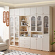 Quanyou Home Cream Style Household Bookcase with Glass Door Living Room Furniture Storage Storage Cabinet Handmade Display Cabinet 0.8*2m | Glass Door Bookcase
