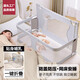 Small apartment anti-pressure crib bed-in-bed newborn baby playpen guardrail folding T removable baby bed baby anti-pressure playpen bed-Mihui gray (CD-3)
