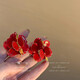 Exaggerated earrings, retro flowers, red camellia, French three-dimensional dripping glazed flower earrings, light luxury seaside resort style, red dripping glazed flower earrings