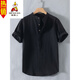 Scarecrow (MEXICAN) Henry collar linen short-sleeved shirt men's collarless men's cotton and linen shirt t-shirt top polo shirt summer Chinese style RC210 black M