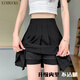 XINBUCKS Pocket Pleated Skirt Women's Short Skirt High Waist Slim A-Line Skirt Elastic Waist Skirt Spring Summer Autumn Student JK Skirt Black (Pocket Style) M Recommendation 85-105Jin Jin equals 0.5 kg